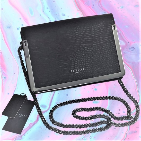 TED BAKER LONDON Black Leather Crossbody /Clutch Purse with Detachable Chain New - Picture 2 of 6